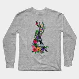 Floral Eiffel Tower Long Sleeve T-Shirt